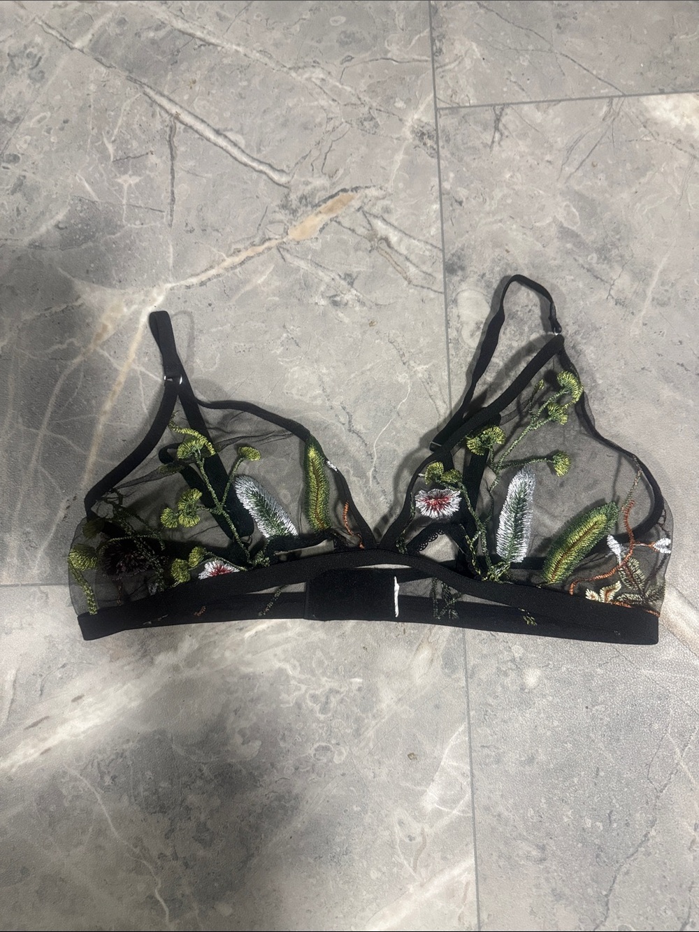 Sheer Black Floral Embroidered Bralette